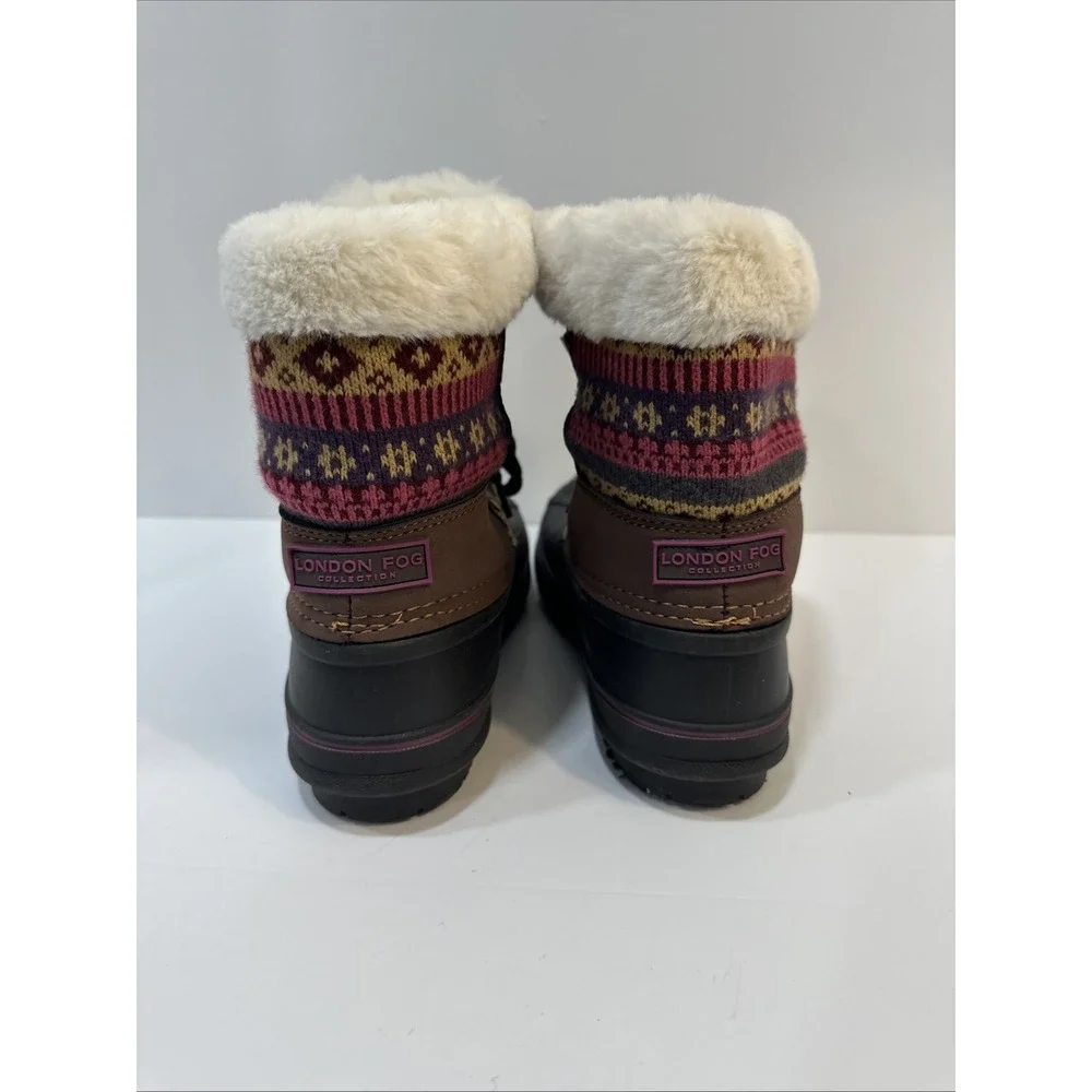 LONDON FOG Tottenham Cold Weather Warm Lined Snow Boots Girls Size 3 Pink Brown